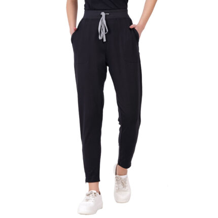 Women Scrub Bottoms Black Slim Fit 4 Pockets in Cotton