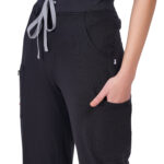 Women Scrub Bottoms Black Slim Fit 6 Pockets in Cotton