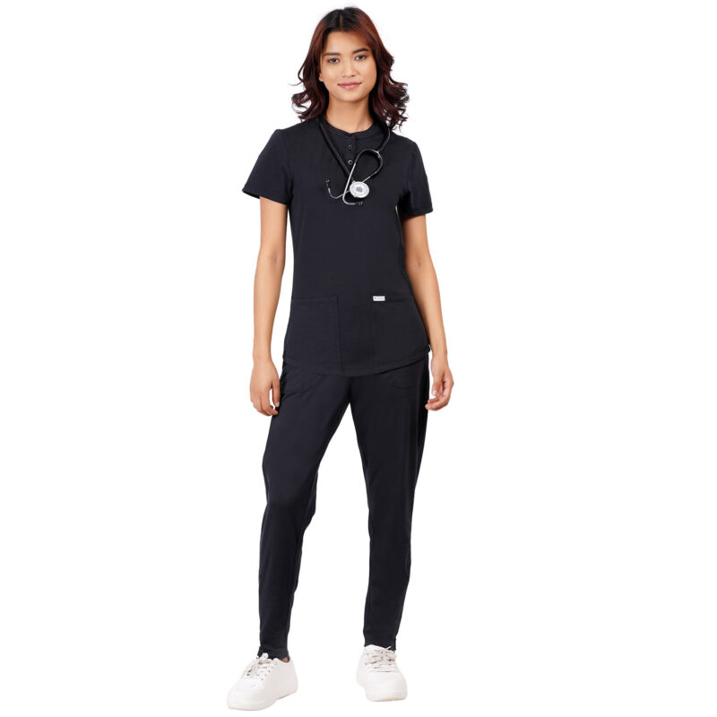 Women Scrub Bottoms Black Slim Fit 6 Pockets in Cotton