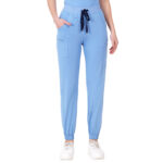 Women Scrub Bottoms Cornflower Blue Slim Fit 6 Pockets in Cotton