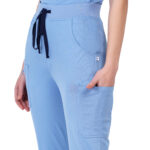 Women Scrub Bottoms Cornflower Blue Slim Fit 6 Pockets in Cotton