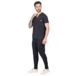 Men Scrub Tops Black V Neck in Cotton