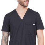 Men Scrub Tops Black V Neck in Cotton