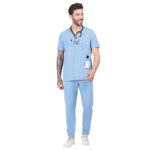 Men Scrub Tops Cornflower Blue V Neck in Cotton