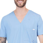 Men Scrub Tops Cornflower Blue V Neck in Cotton