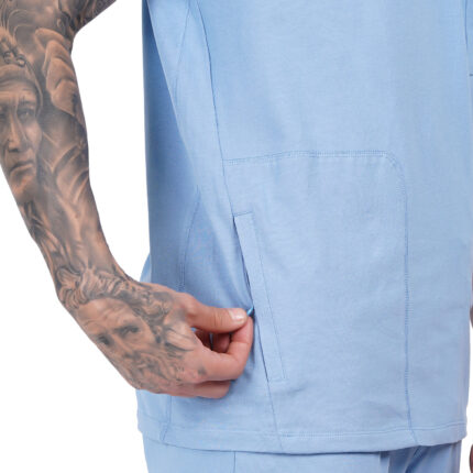 Men Scrub Tops Cornflower Blue V Neck in Cotton