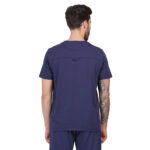 Men Scrub Tops Navy Blue V Neck in Cotton