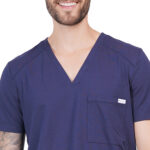 Men Scrub Tops Navy Blue V Neck in Cotton