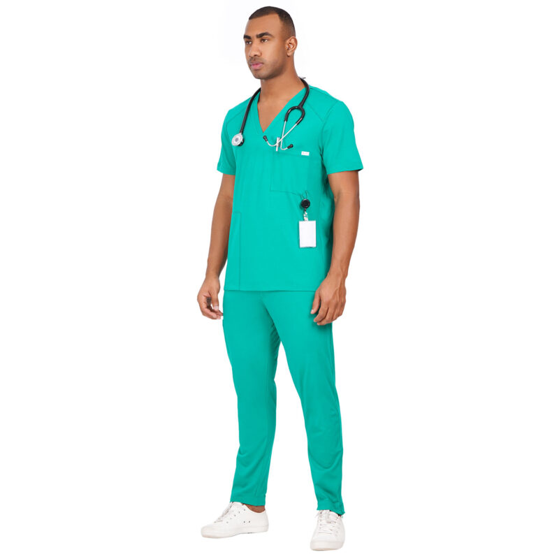 Men Scrub Tops Surgical Green V Neck in Cotton