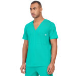 Men Scrub Tops Surgical Green V Neck in Cotton