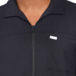 Men Scrub Tops Black Zip Front in Cotton