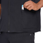 Men Scrub Tops Black Zip Front in Cotton