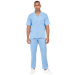 Men Scrub Tops Conflower Blue Zip Front in Cotton