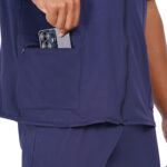 Men Scrub Tops Navy Blue Zip Front in Cotton