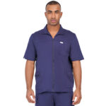 Men Scrub Tops Zip Navy Blue Front in Cotton