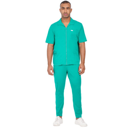 Men Scrub Tops Surgical Green Zip Front in Cotton