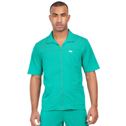 Men Scrub Tops Surgical Green Zip Front in Cotton