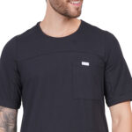 Men Scrub Tops Black Round Neck in Cotton