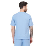 Men Scrub Tops Cornflower Blue Round Neck in Cotton