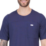 Men Scrub Tops Navy Blue Round Neck in Cotton