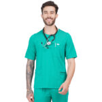 Men Scrub Tops Surgical Green Round Neck in Cotton