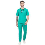 Men Scrub Tops Surgical Green Round Neck in Cotton