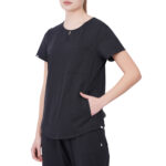 Women Scrub Tops Black Round Neck in Cotton