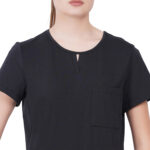 Women Scrub Tops Black Round Neck in Cotton