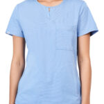 Women Scrub Tops Cornflower Blue Round Neck in Cotton