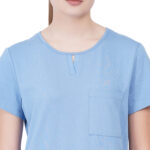 Women Scrub Tops Cornflower Blue Round Neck in Cotton