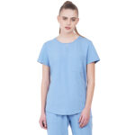 Women Scrub Tops Cornflower Blue Round Neck in Cotton