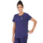 Women Scrub Tops Navy Blue Round Neck in Cotton