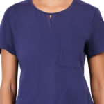 Women Scrub Tops Navy Blue Round Neck in Cotton