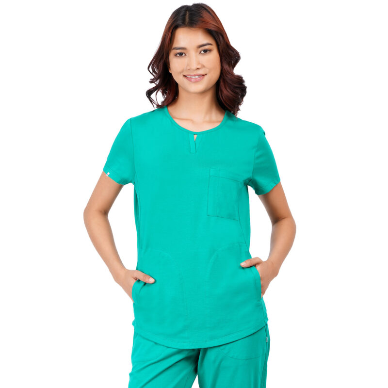 Women Scrub Tops Surgical Green Round Neck in Cotton