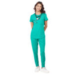 Women Scrub Tops Surgical Green Round Neck in Cotton