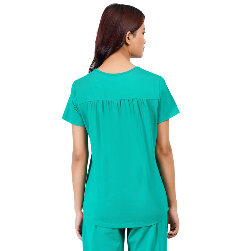 Women Scrub Tops Surgical Green Round Neck in Cotton