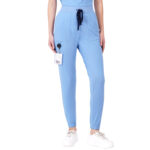 Women Scrub Cornflower Blue Bottoms Slim Fit 5 Pockets in Cotton