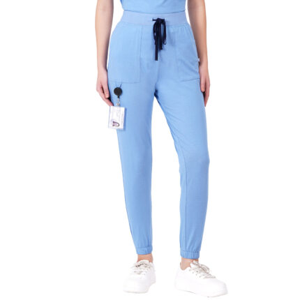 Women Scrub Cornflower Blue Bottoms Slim Fit 5 Pockets in Cotton