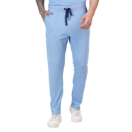 Men Scrub Cornflower Blue Bottoms Slim Fit in Cotton