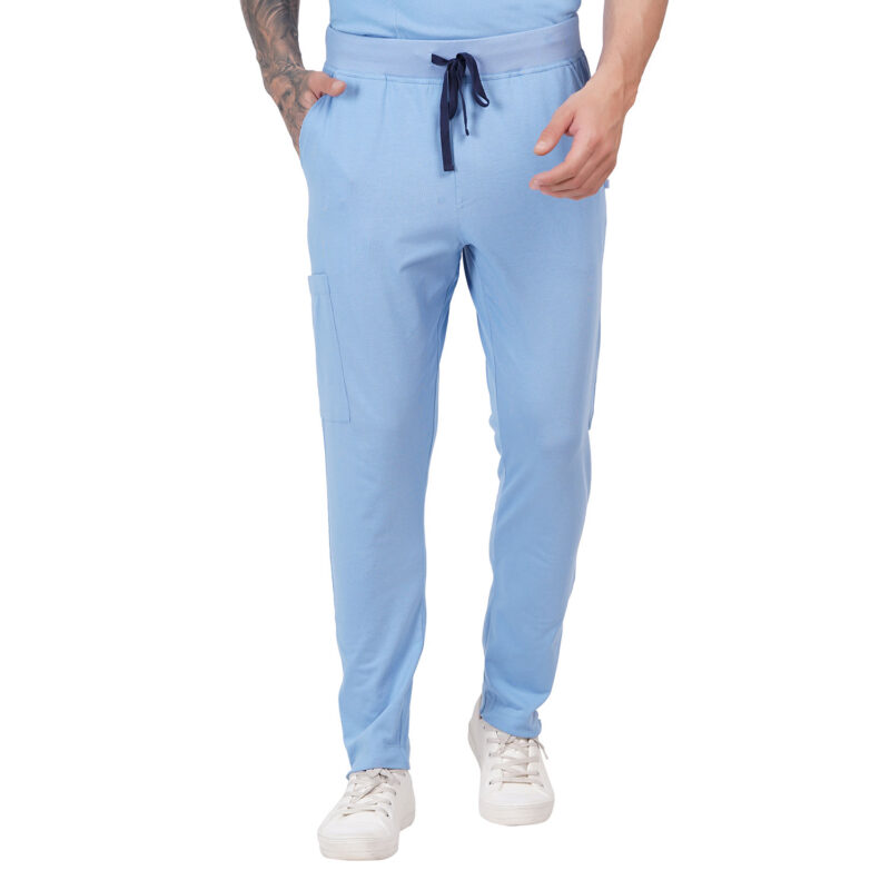 Men Scrub Cornflower Blue Bottoms Slim Fit in Cotton