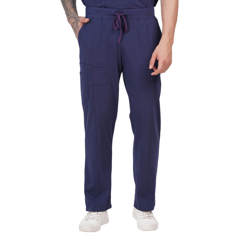 Men Scrub Navy Blue Bottoms Regular Fit in Cotton