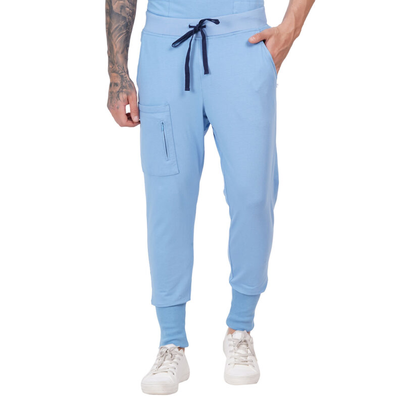 Men Scrub Bottoms Cornflower Blue Relaxed Fit in Cotton