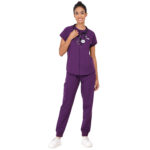 Women Scrub Bottoms Aubergine Slim Fit 4 Pockets in Polyester