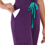 Women Scrub Bottoms Aubergine Slim Fit 4 Pockets in Polyester