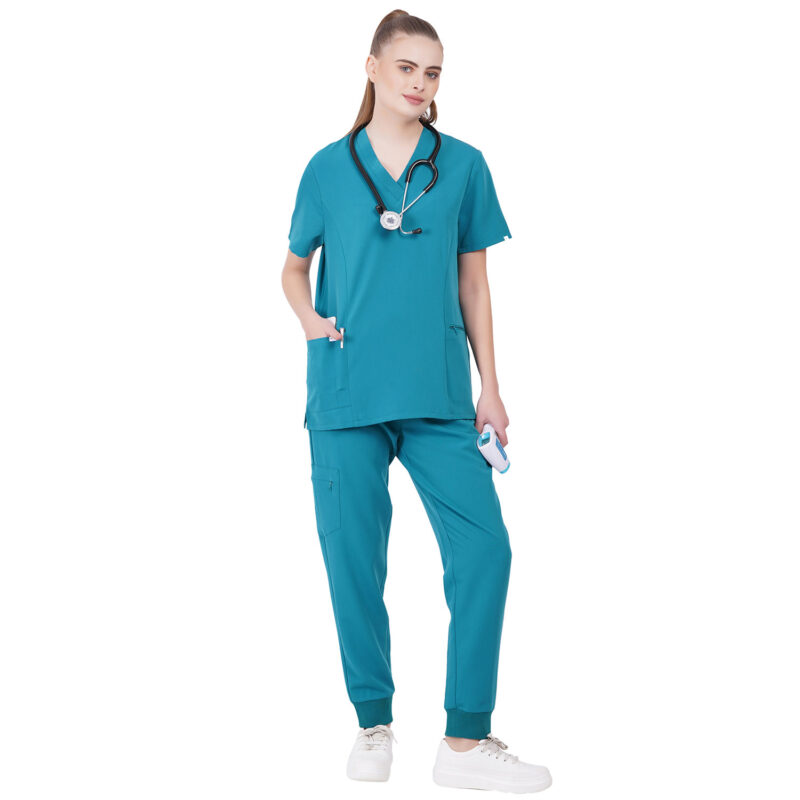 Women Scrub Bottoms Teal Slim Fit 4 Pockets in Polyester