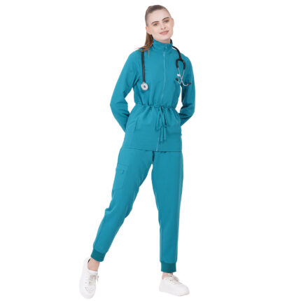 Women Zip Up Turtle Neck Teal Scrub Jackets