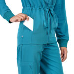 Women Zip Up Turtle Neck Teal Scrub Jackets