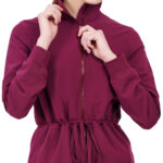 Women Zip Up Turtle Neck Wine Scrub Jackets