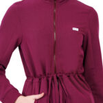 Women Zip Up Turtle Neck Wine Scrub Jackets