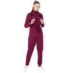 Women Zip Up Turtle Neck Wine Scrub Jackets